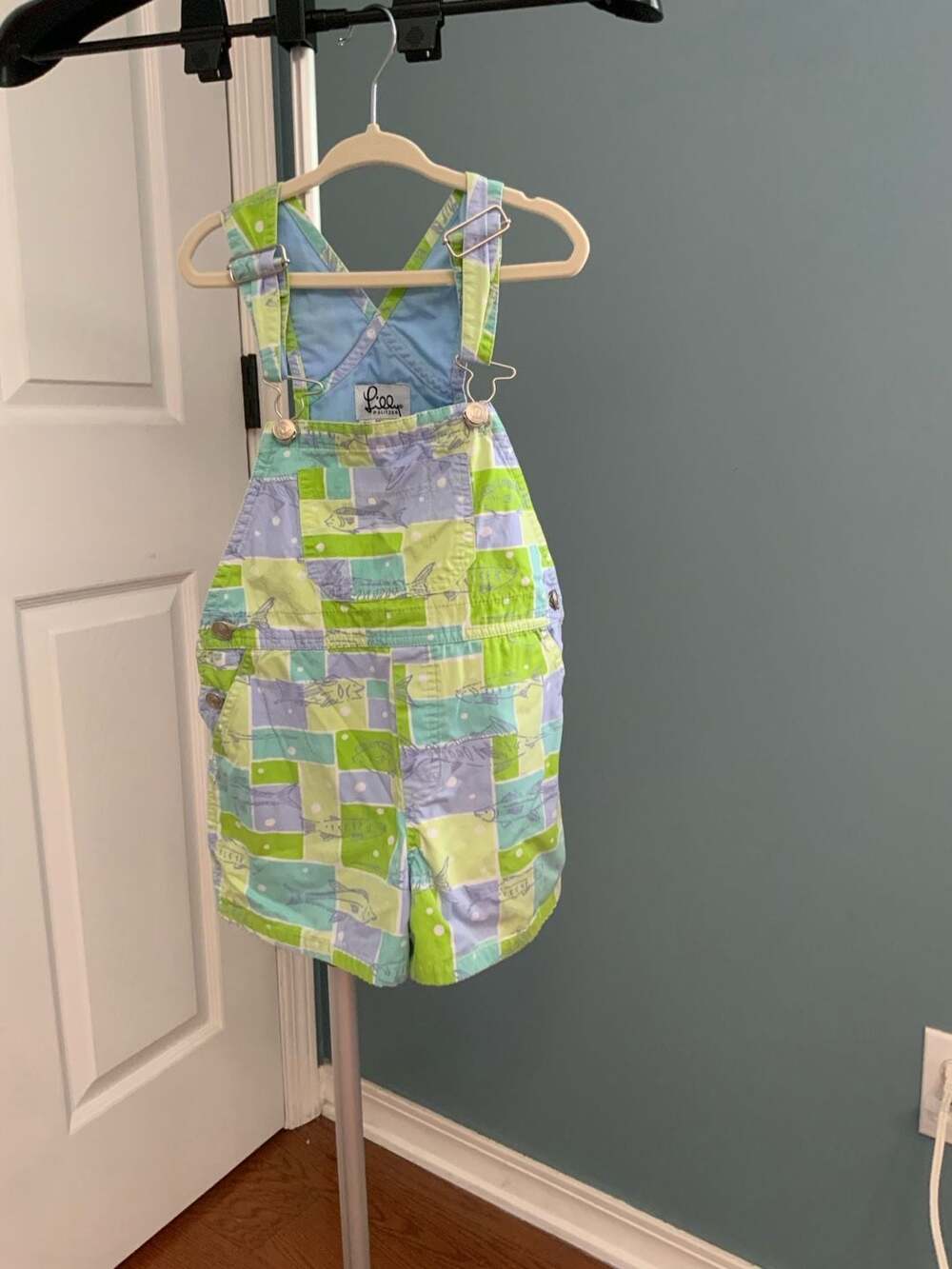 Lilly Pulitzer Overalls Size 3T Blue Green Fish Print Shortalls
